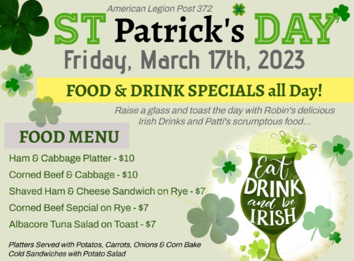 St Patricks DAY at the Legion - Eat, Drink and be Irish!