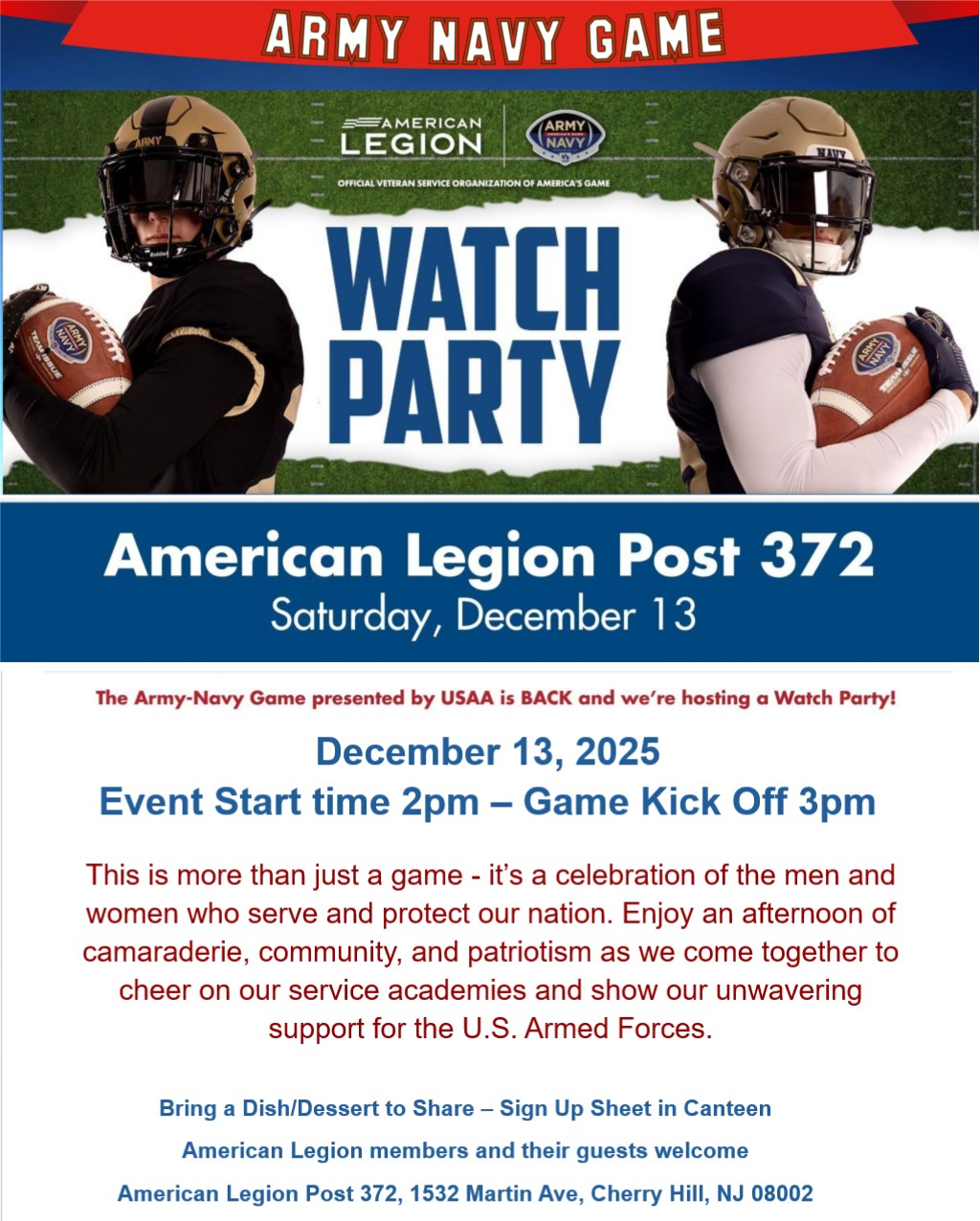 Army v Navy Watch Party at the Legion