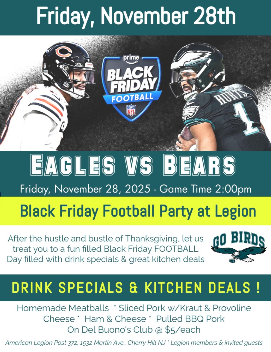 Black Friday Football - Drink and Food Specials - Eagles v Bears
