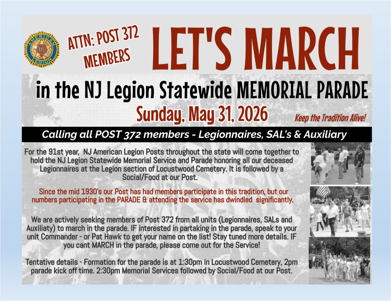 LET'S MARCH - NJ Legion Memorial Parade